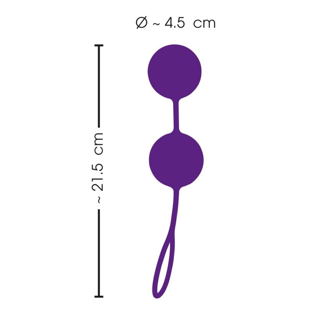 Zwei violette Kugeln, verbunden durch einen Stiel mit Schlaufe. Maße: 21,5 cm lang, Ø 4,5 cm.