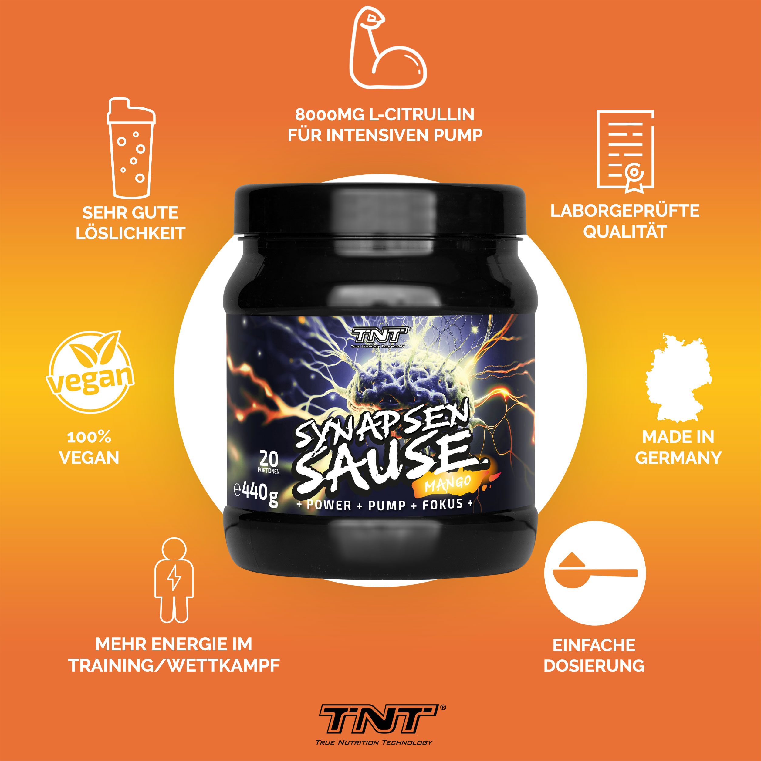 TNT Synapsensause - Trainingsbooster mit Koffein, Guarana, L-Citrulline 0,44 kg Pulver