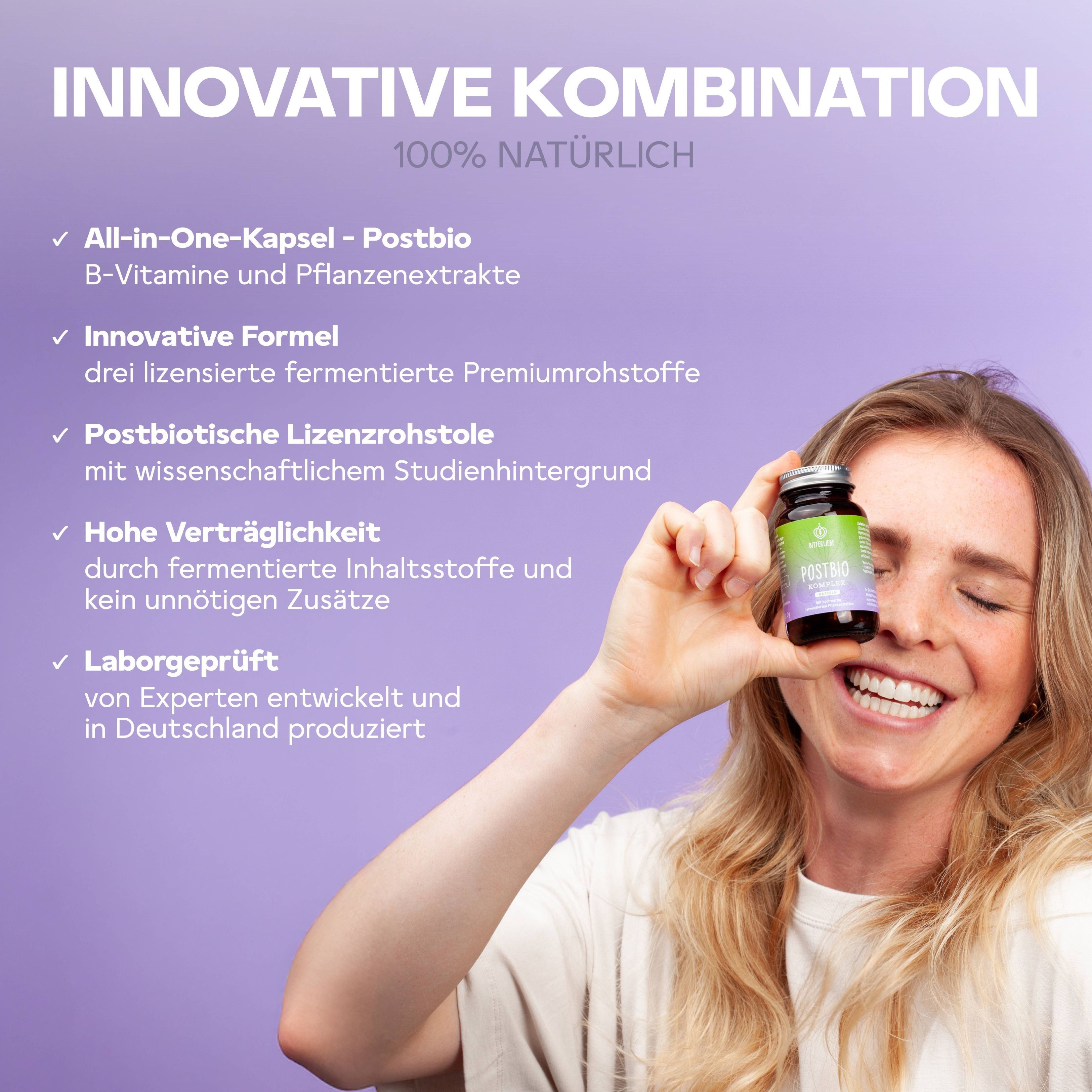 BitterLiebe - Postbio * Komplex Kapseln vegan - mit Biotin und Vitamin B6 - Mikrobiom Unterstützung