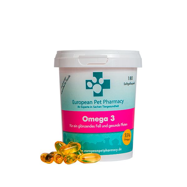 Europeanpetpharmacy’s Omega 3  hochdosiert für ein schönes Fell und feste Pfoten