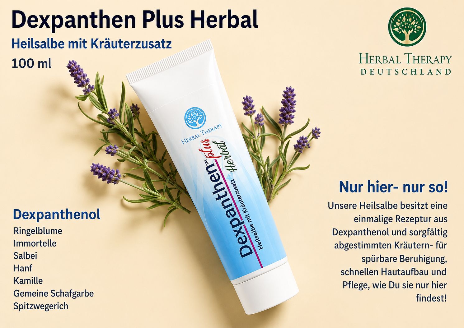 Dexpanthen Plus Herbal Salbe 100 ml mit Lavendel und Rosmarin. "Nur hier- nur so!".
