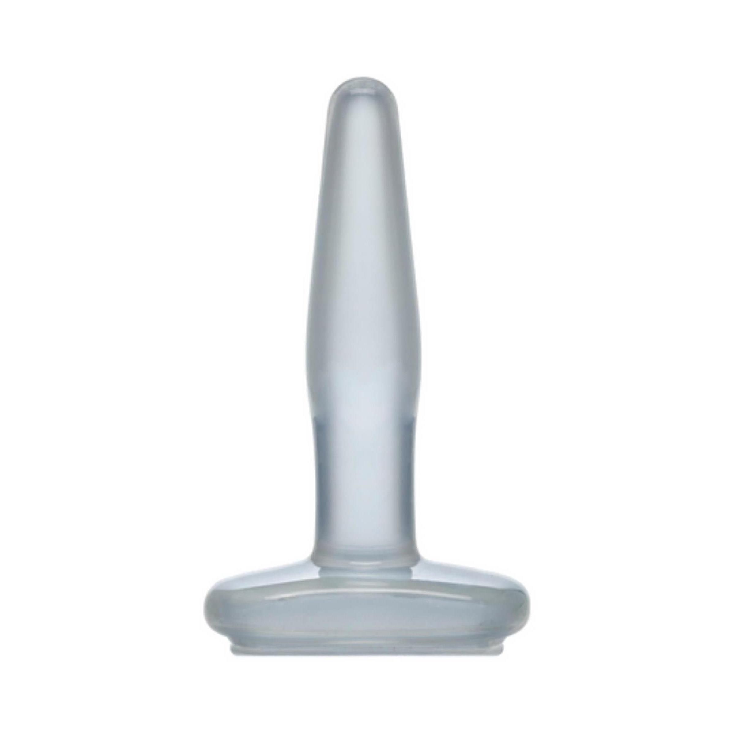 Transparenter Butt Plug. Zylindrische Form mit breiter Basis.