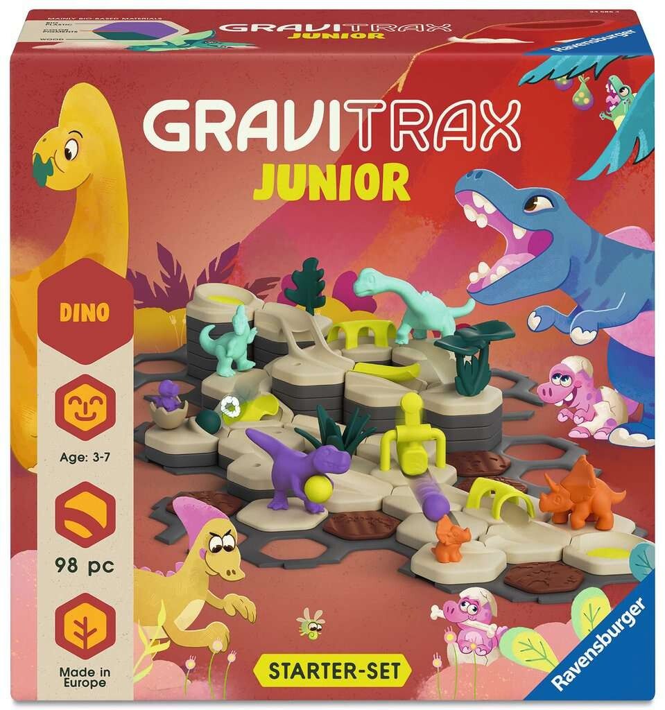 GraviTrax Junior Dino Starter-Set mit 98 Teilen, Alter 3-7. Enthält bunte Dinosaurier und Bausteine für eine Murmelbahn.