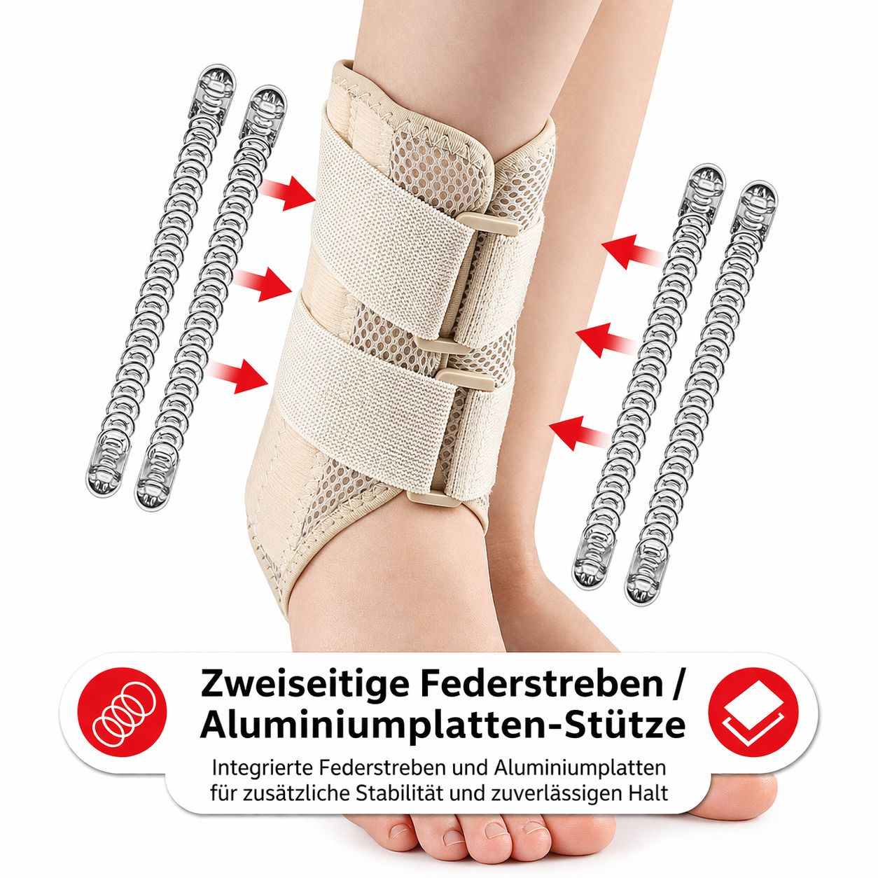 Knöchelbandage mit Federstreben, verstellbare Fußgelenkstütze mit Klett für Sport & Alltag