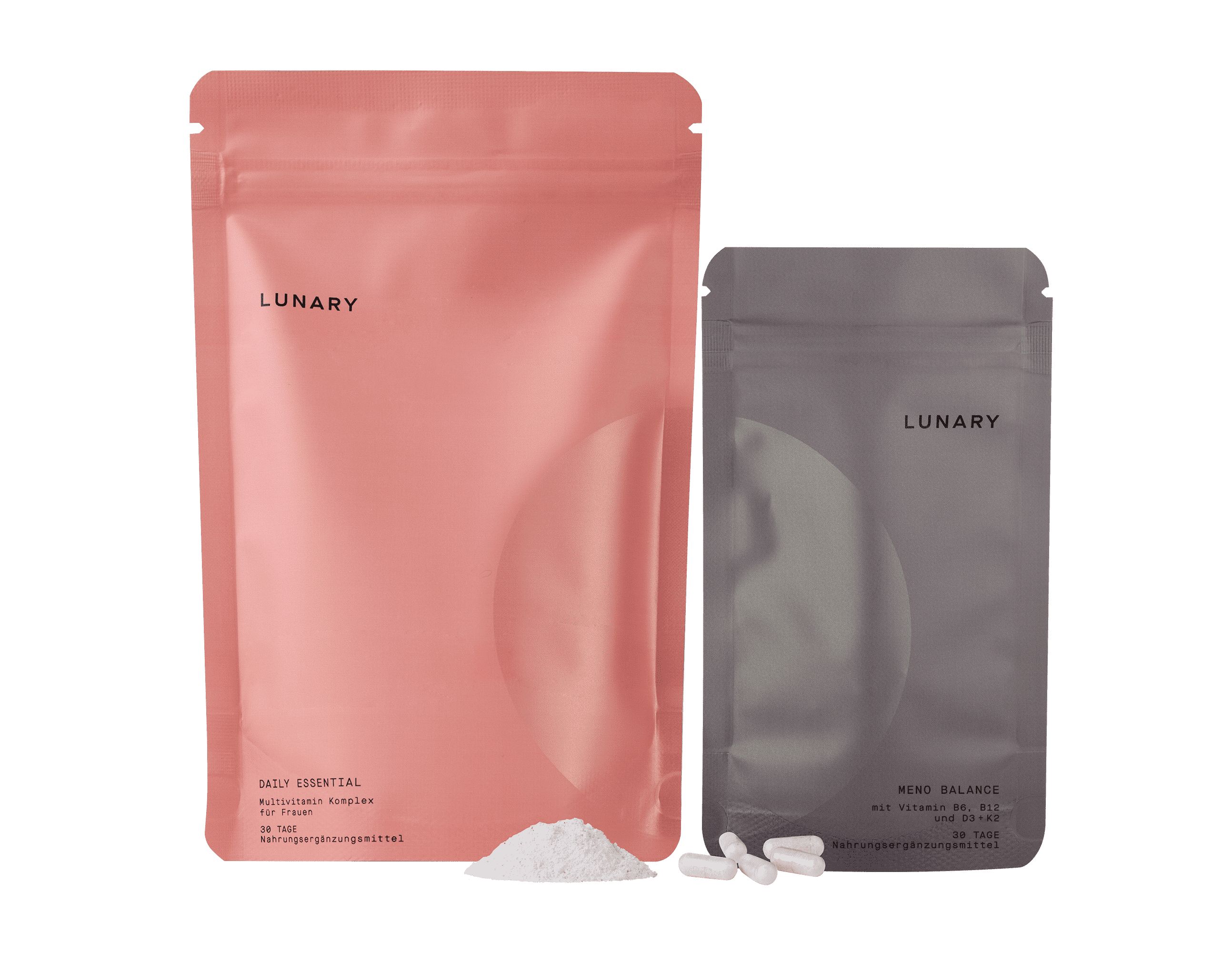 LUNARY Meno Balance Set - für Frauen während der Wechseljahre, Pulver + Kapseln für 30 Tage