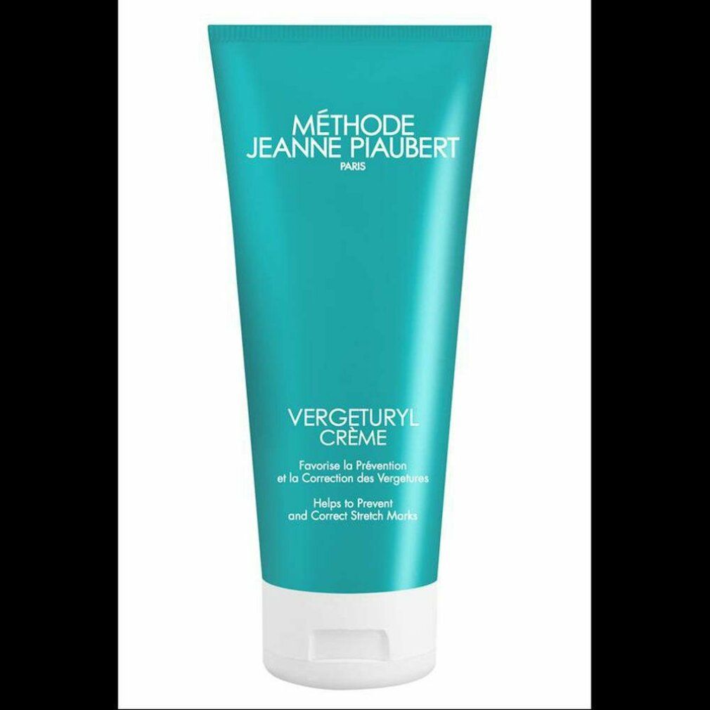 Türkisfarbene Tube mit weißem Verschluss. Produktname: Vergeturyl Crème. Marke: Méthode Jeanne Piaubert. Text in Französisch und Englisch.