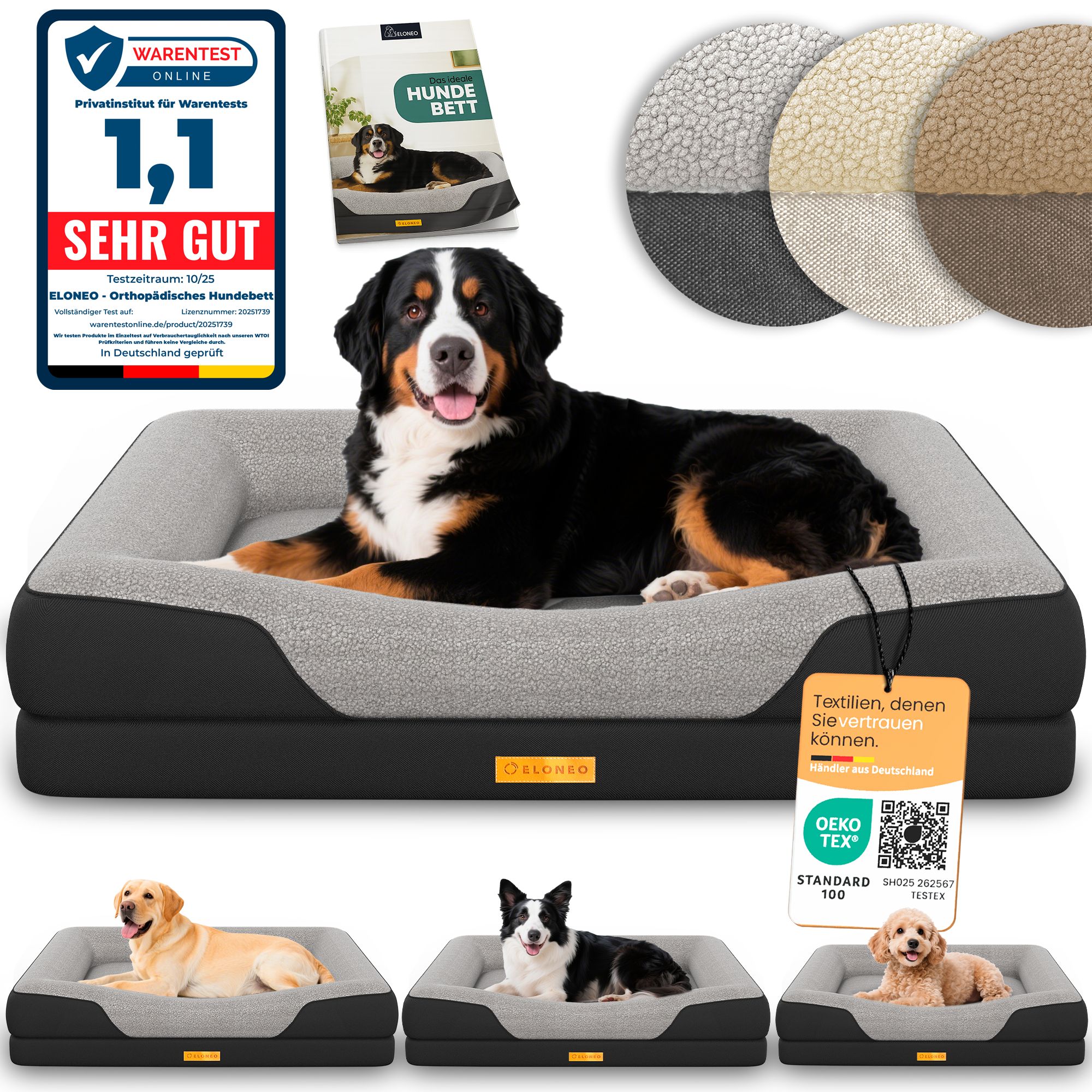 Eloneo Orthopädisches Hundebett, Größe XL - Schwarz 1 St