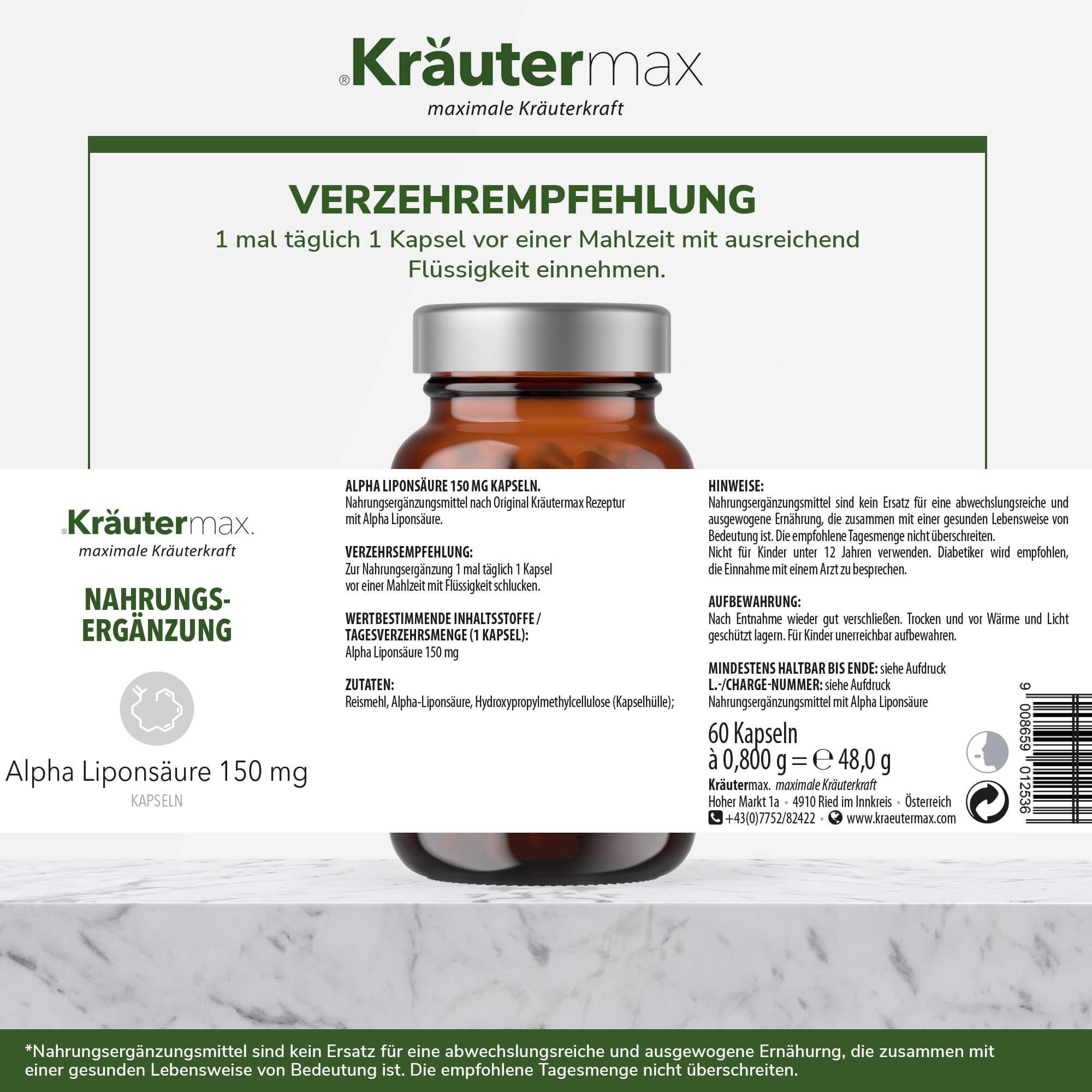 Kräutermax Alpha Liponsäure 150 mg Kapseln