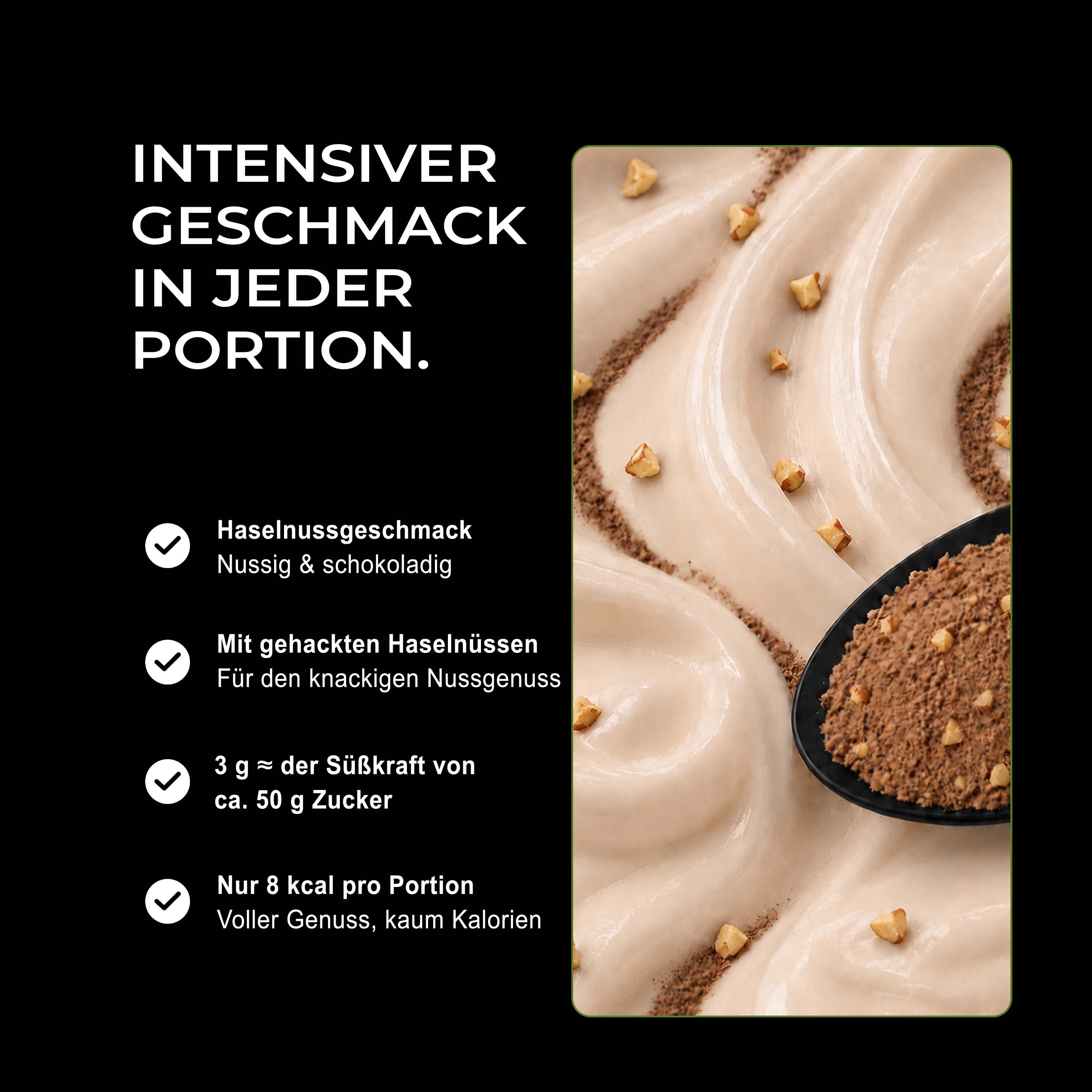 Neosupps Flavour Bomb Haselnuss Cream Aromapulver mit gehackten Haselnüssen.