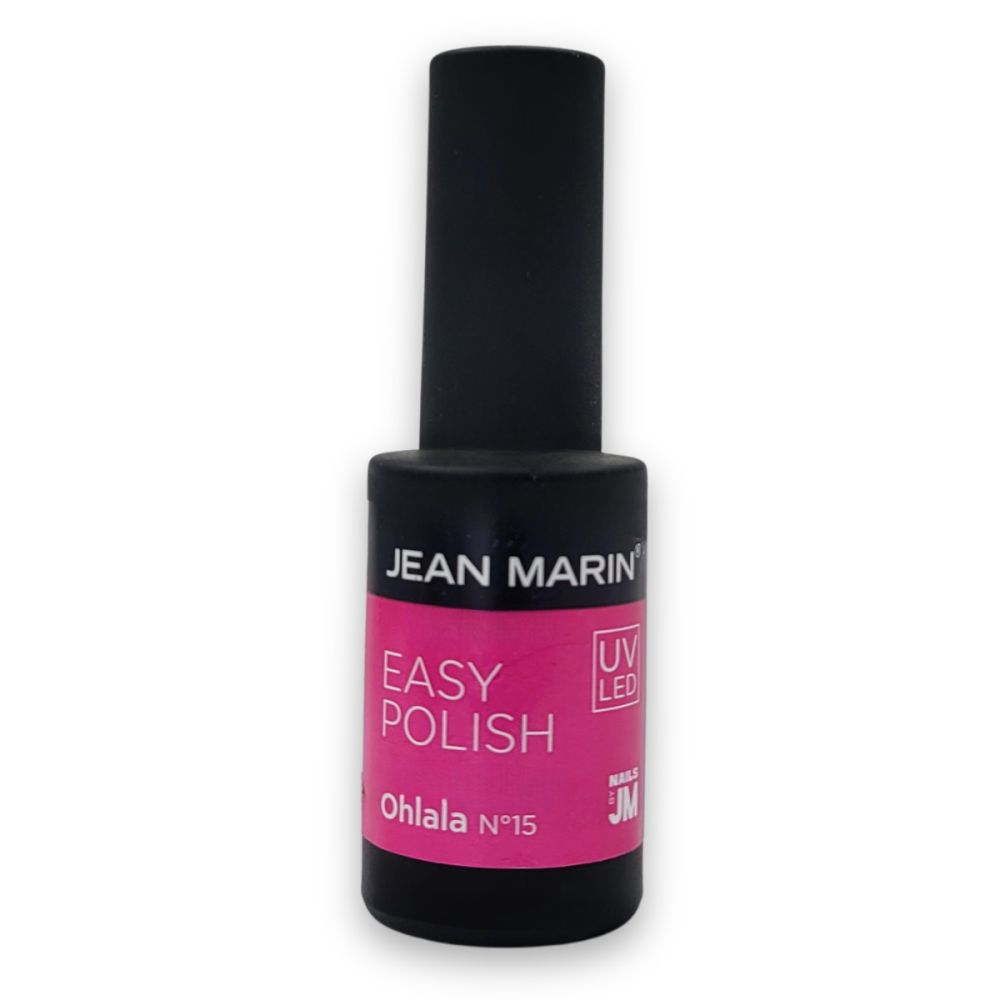 Schwarze Flasche mit Nagellack. Aufschrift: JEAN MARIN, EASY POLISH, Ohlala N°15. Mit UV/LED-Logo.