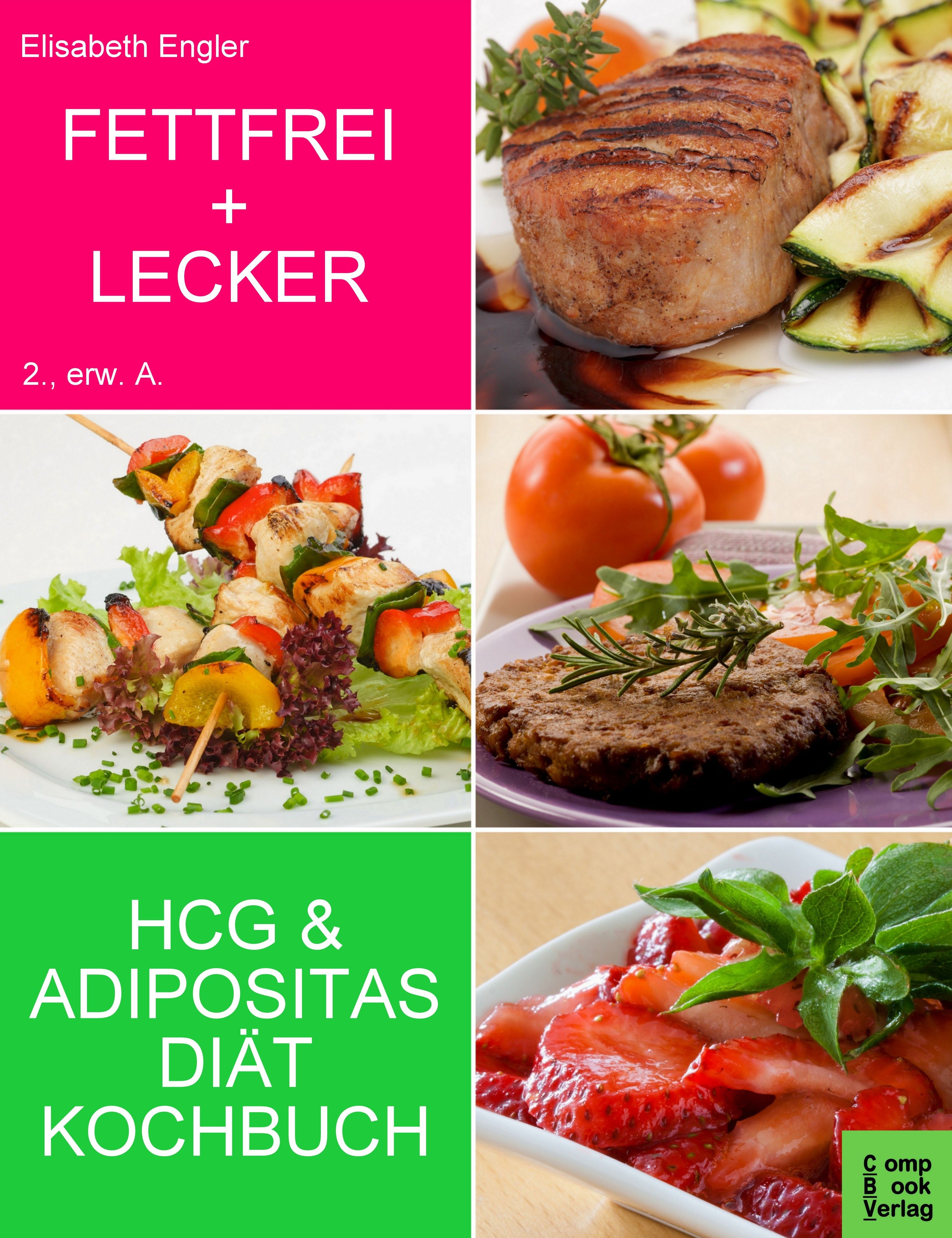 Kochbuch mit dem Titel FETTFREI + LECKER. Auf dem Cover sind Speisen abgebildet.