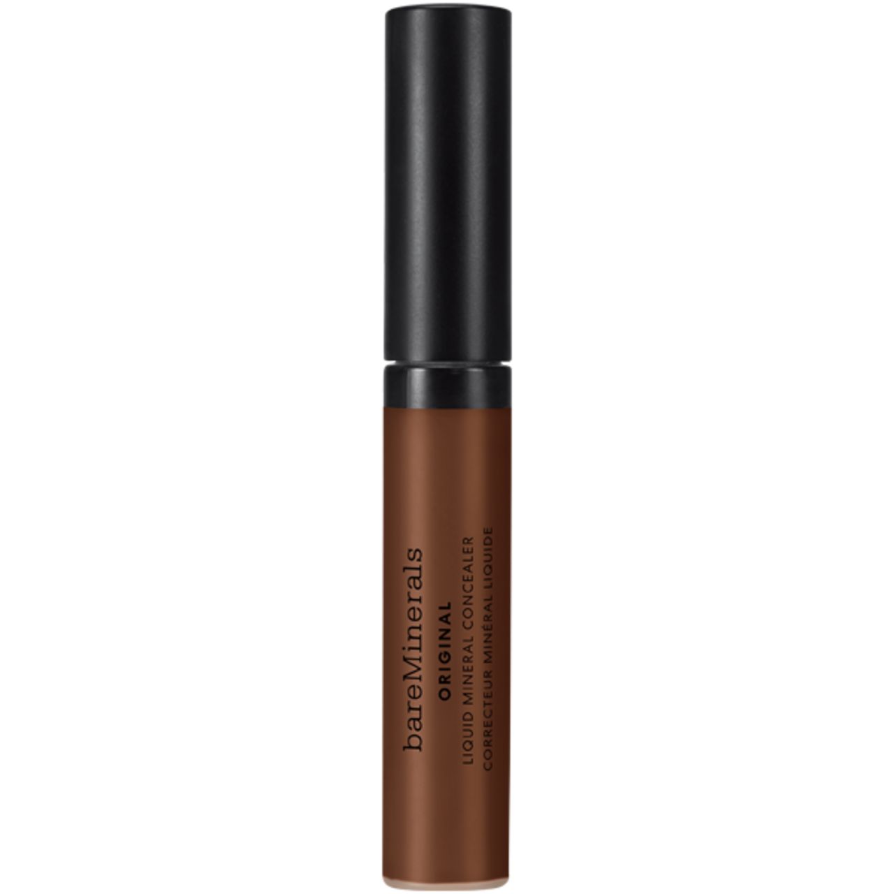 bareMinerals Original Liquid Concealer. Braune Tube mit schwarzem Deckel. Produktbeschriftung.