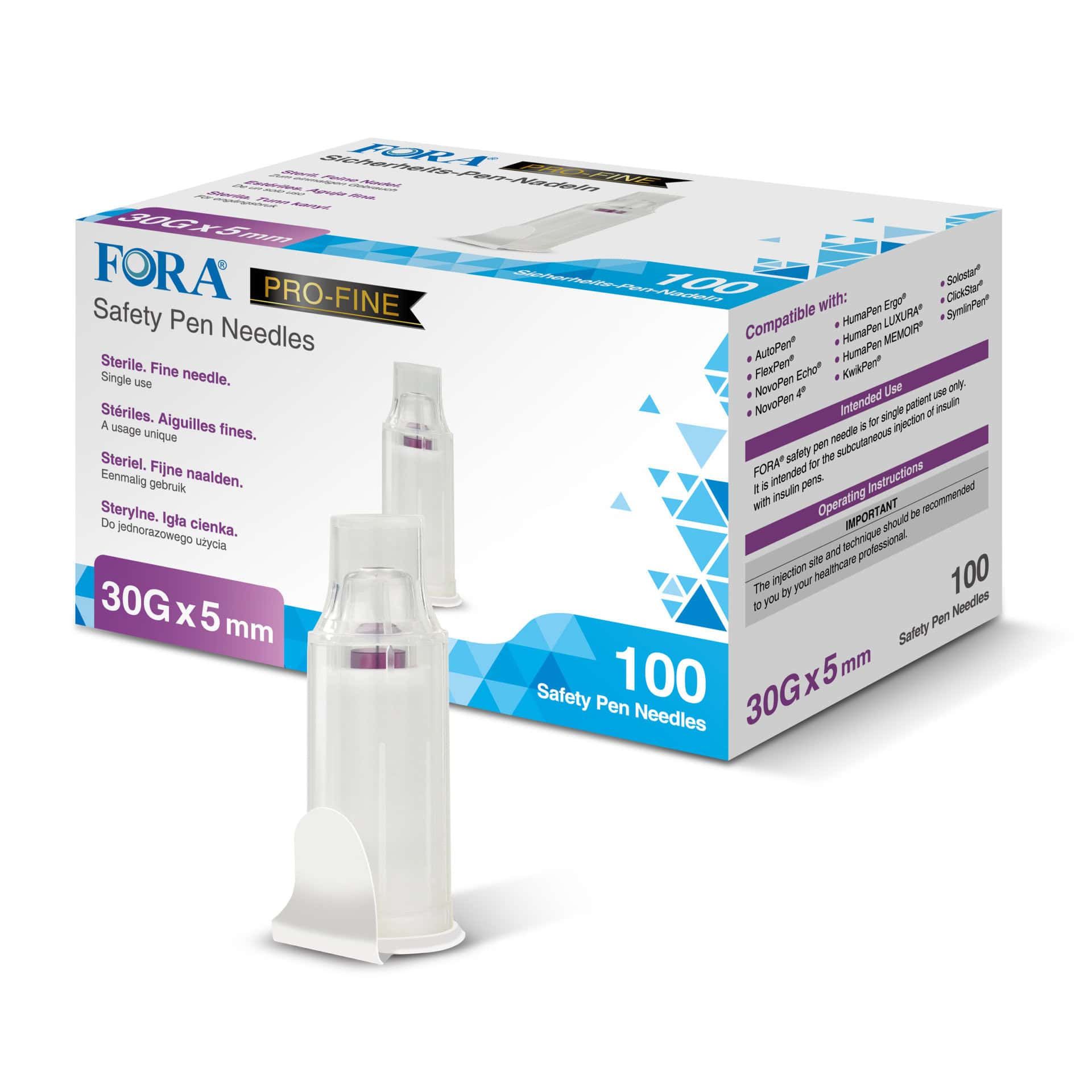 FORA PRO-FINE - aghi di sicurezza per penna 30G 5 mm - 100 pezzi