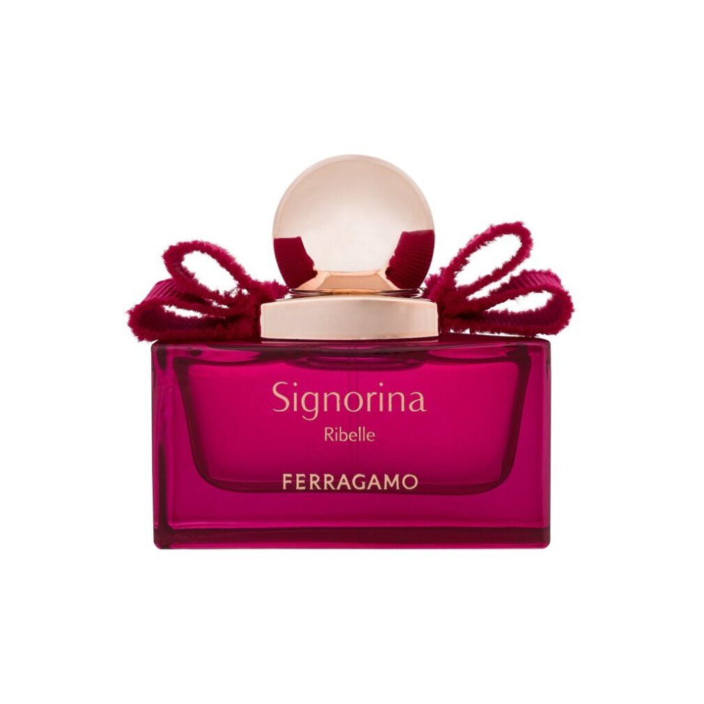 Salvatore Ferragamo Signorina Ribelle Eau de Parfum Flakon mit Schleife.
