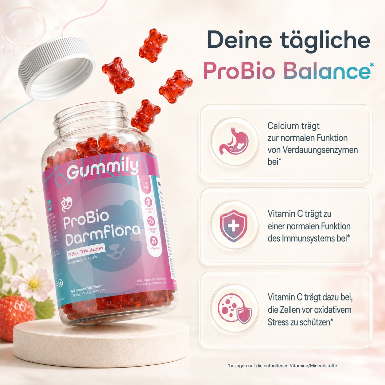 Gummily®  Darmbakterien 52 Mrd. KBE - 11 Milchsäurebakterien & Calcium, zuckerfrei