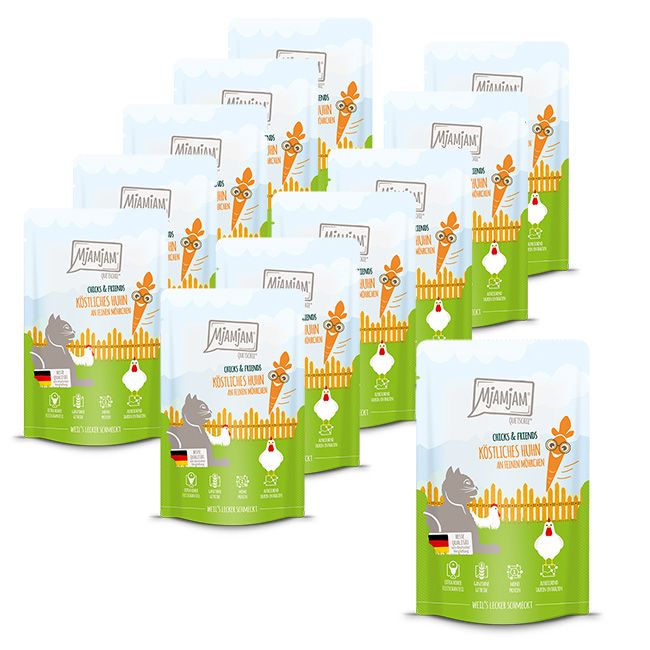 MjAMjAM - Quetschie Chicks & Friends köstliches Huhn an feinen Möhrchen 12x125 g Futter