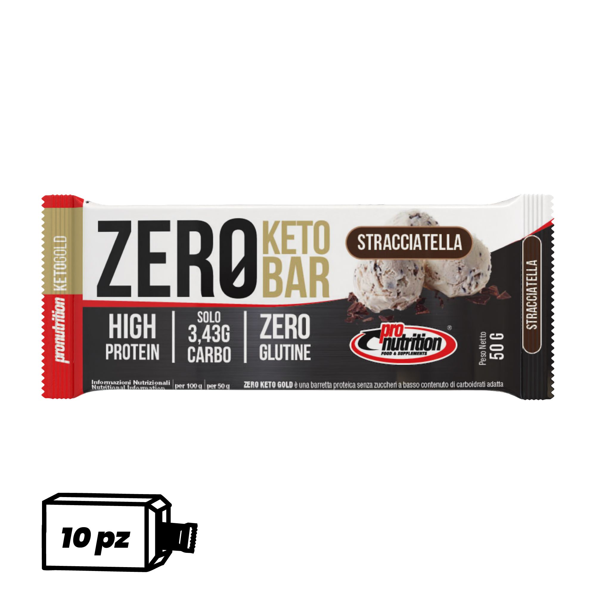 Pronutrition Barrette chetogenica Zero Keto Bar (10 pezzi x 50 gr, Stracciatella)