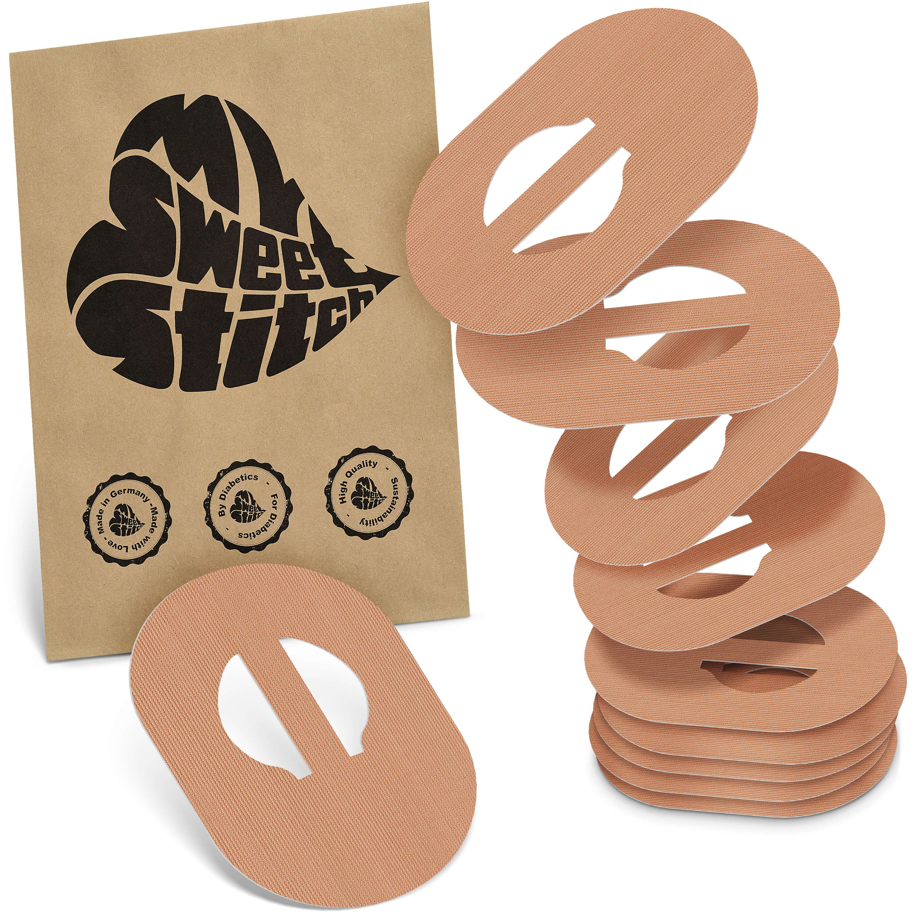 Packung und Pflaster. Aufdruck: MySweetStitch. Pflaster oval mit Aussparung.