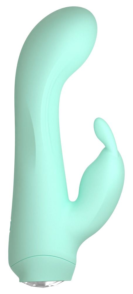 Mintgrüner Minivibrator. Gebogene Form mit abgerundetem Ende und einem fingerartigen Vorsprung.