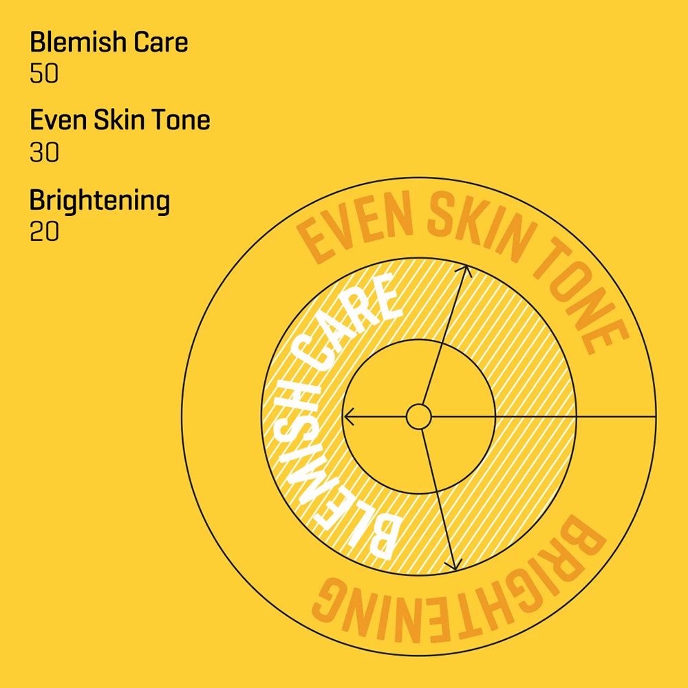 Kreisförmige Grafik mit Segmenten für Blemish Care, Even Skin Tone und Brightening.
