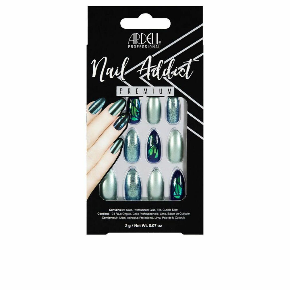 Ardell Nail Addict Premium False Nails. Grün-glitzernde Chrome-Nägel in Verpackung. 12 Nägel in verschiedenen Designs.