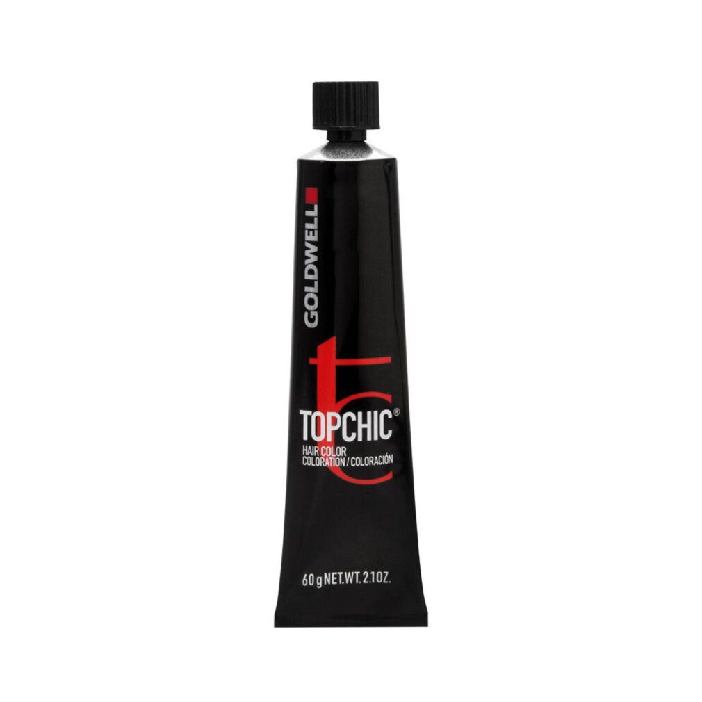 Goldwell Topchic Haarfarbe Tube, 60g. Produktinformationen, 4B. Schwarze Tube mit schwarzem Deckel.