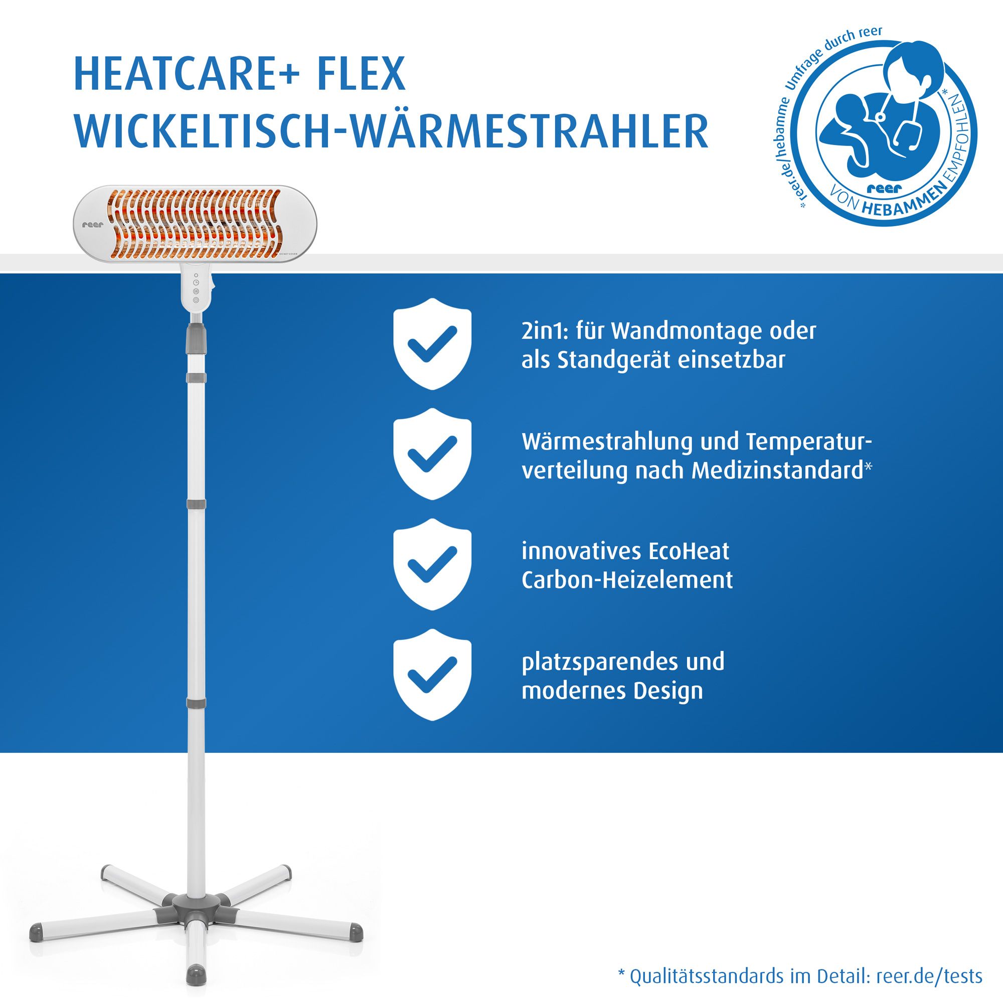 reer HeatCare+ Flex Wickeltisch-Wärmestrahler, 2in1 Wand- und Standgerät