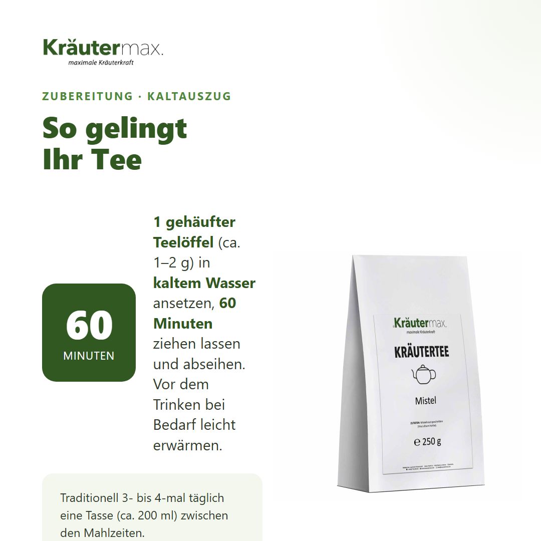 Anleitung zur Zubereitung von Kräutermax Mistelkraut Tee als Kaltauszug.