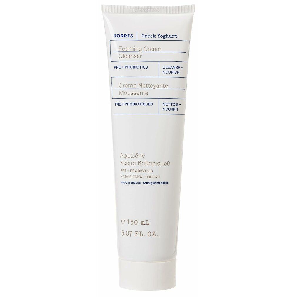 Weiße Tube mit KORRES Griechischer Joghurt Reinigungscreme, 150ml.