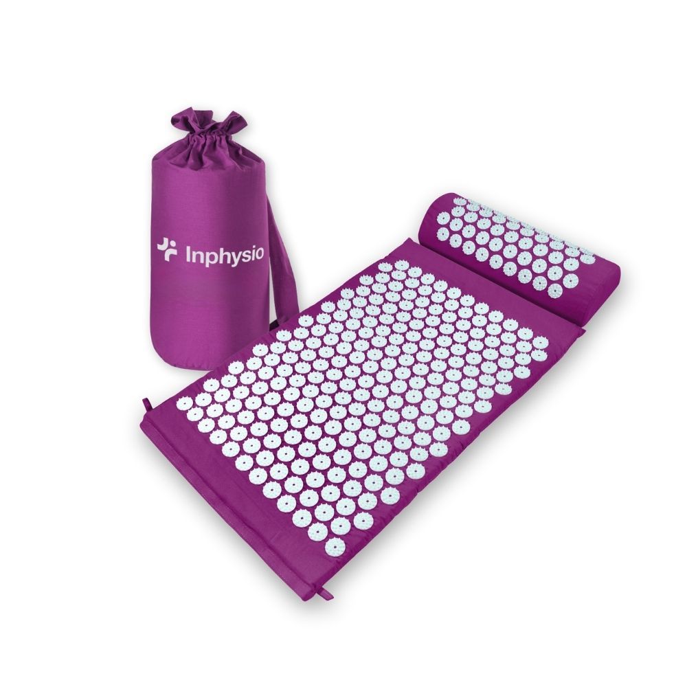 INPHYSIO Kit di agopressione Tappetino 74x42 + Cuscino, fodera in cotone, prugna