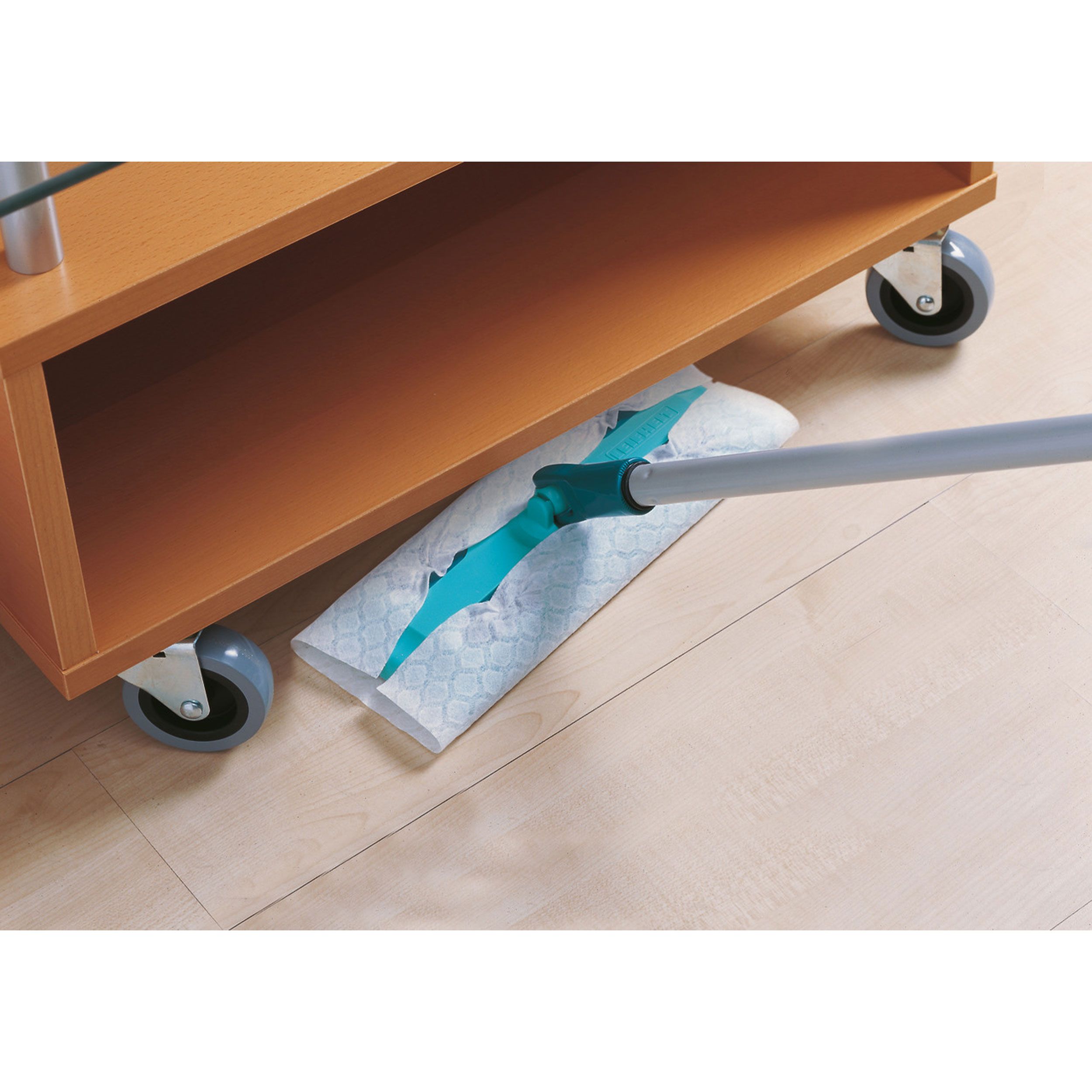 Leifheit Bodenwischer Clean & Away Telescope, Staubwischer mit Stiel, Kunststoff, Türkis, Silber