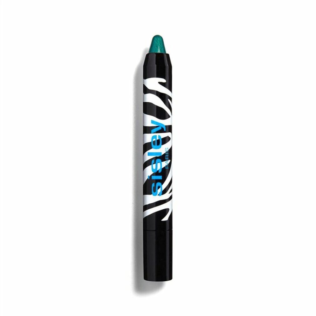 Sisley Phyto-Eye Twist Stift. Schwarz-weißes Zebra-Muster, blaue Schrift. Grüner Farbton. Schwarze Kappe.