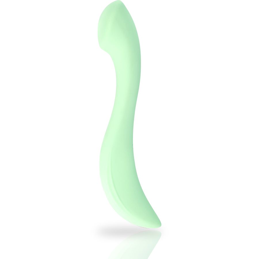 Hellgrüner G-Punkt Vibrator. Geschwungene Form, glatte Oberfläche.