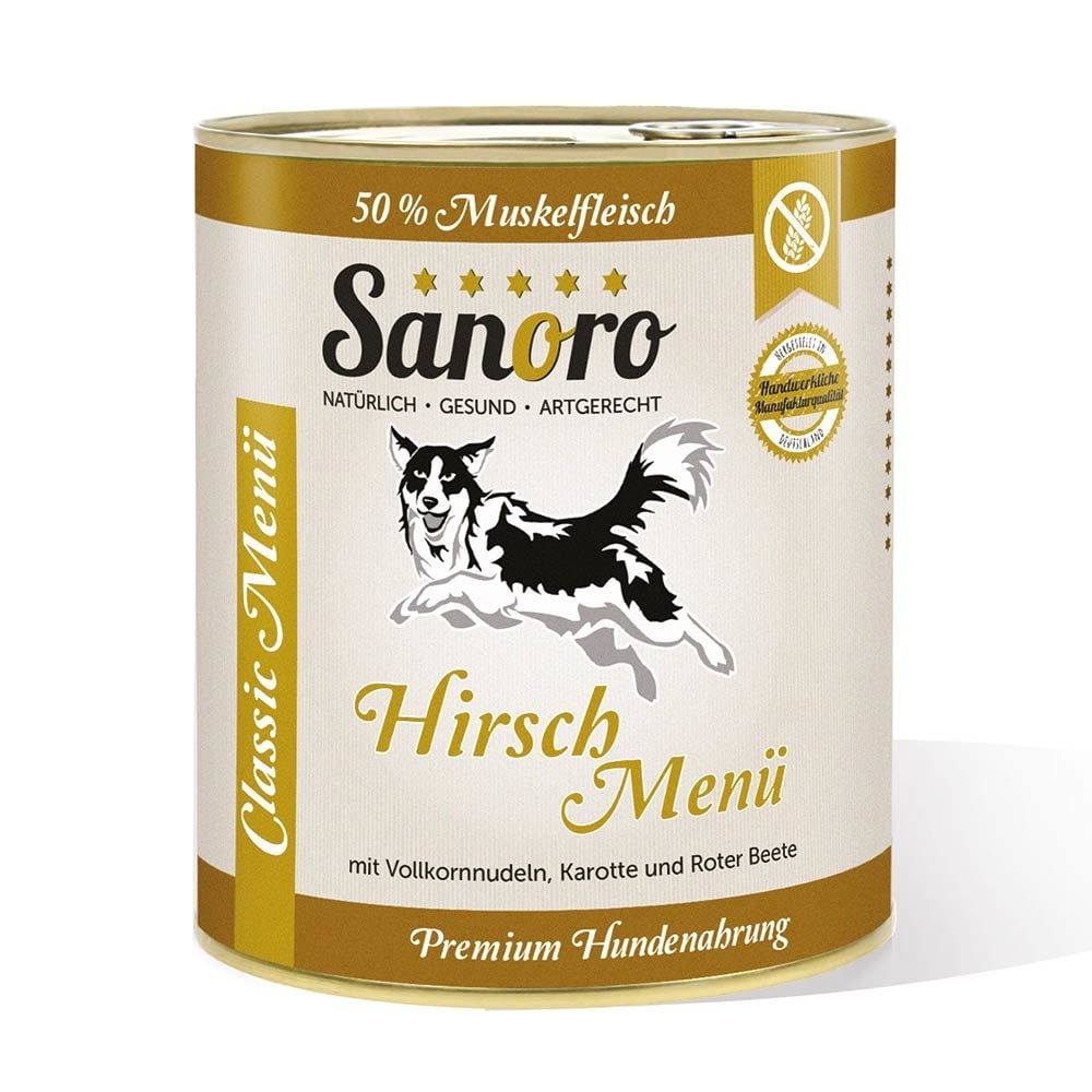 Sanoro - Menü Classic vom Hirsch mit 50 % Fleischanteil, Hartweizennudeln*, Karotte*