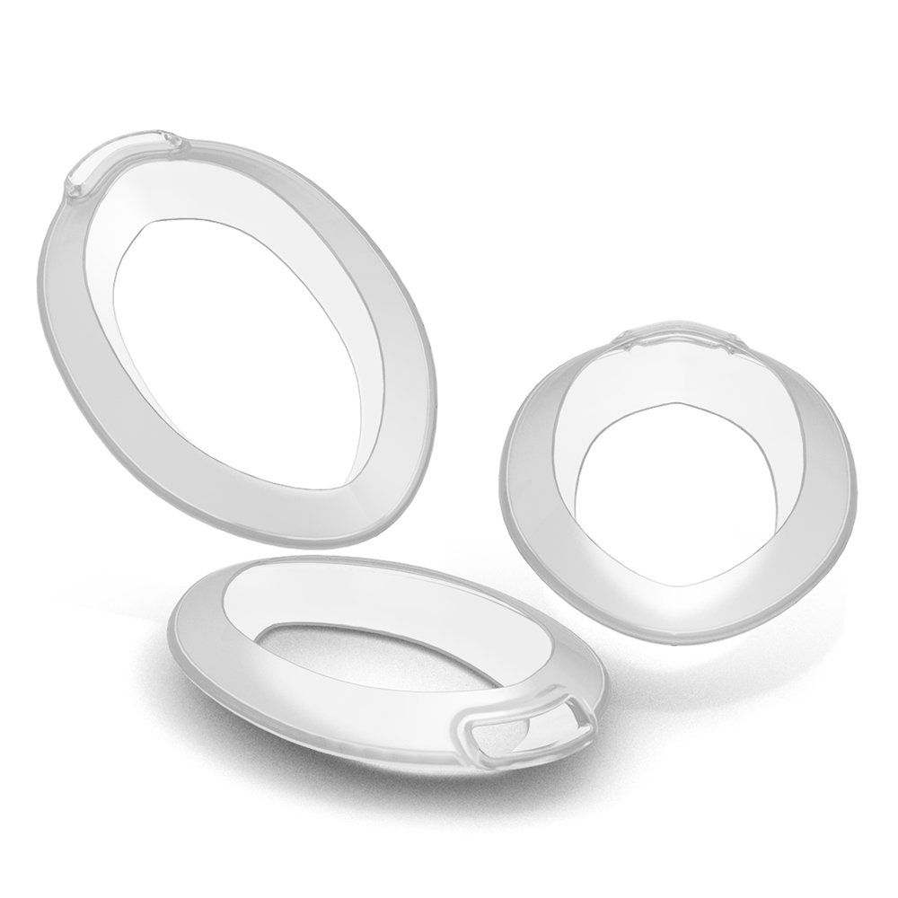 Drei transparente, ringförmige Aufsätze mit Griff. Für Essbesteck. Aus Kunststoff.