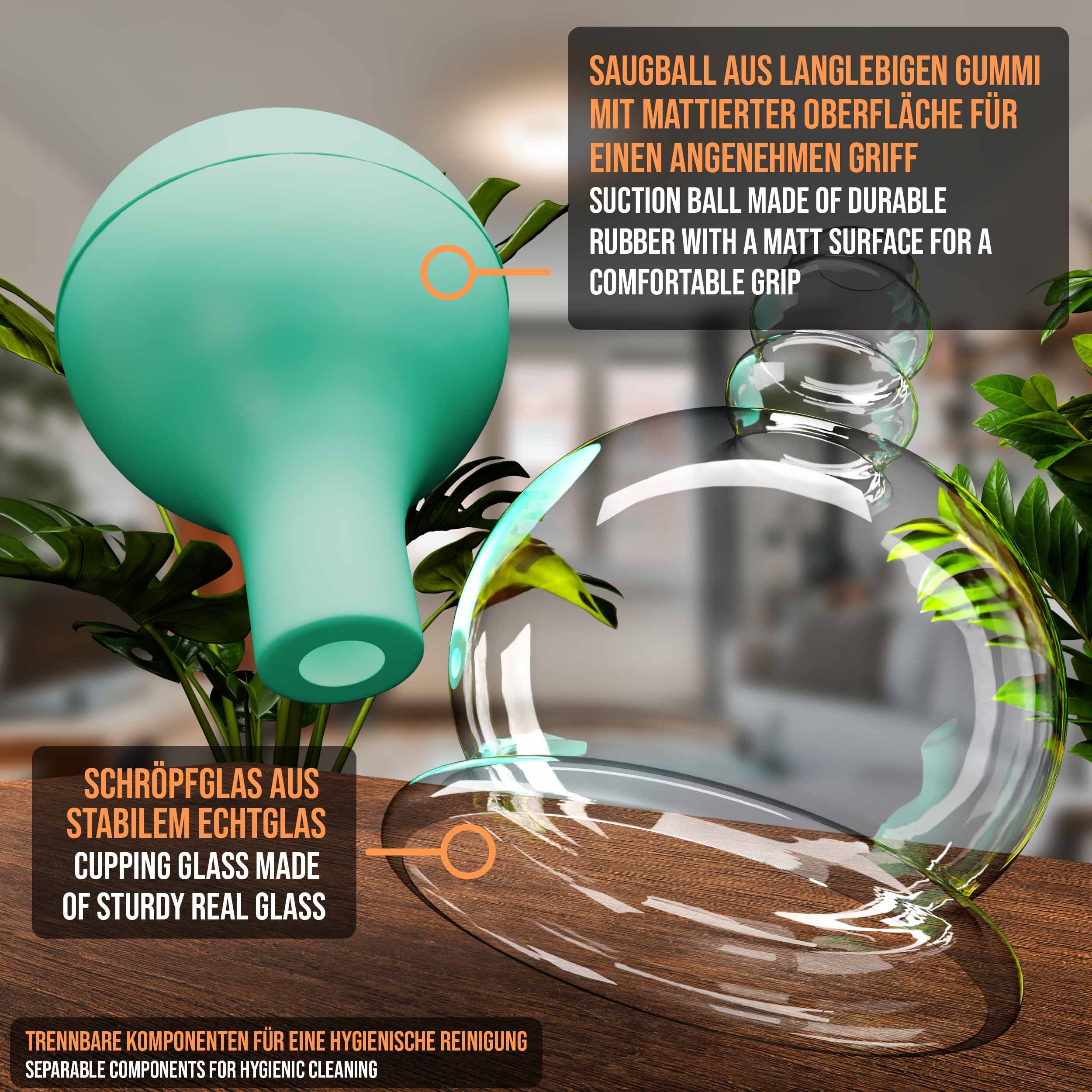 Pulox Schröpfglas aus Echtglas mit Saugball - 40mm in Grün