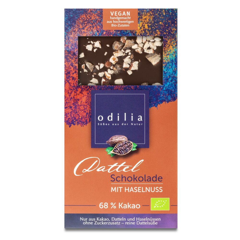 odilia Bio Dattel Schokolade mit Haselnüssen 68% Kakao 70 g