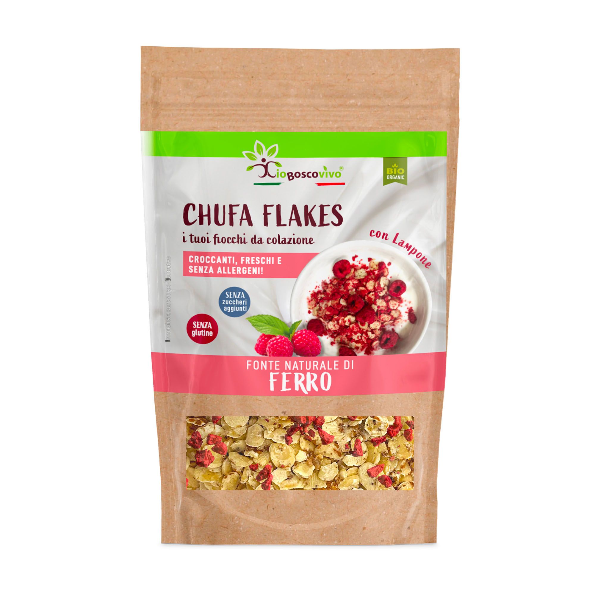 IoBoscoVivo Bio-Erdmandel-Flocken Himbeere - Glutenfreie, allergenfrei, ohne Zuckerzusatz