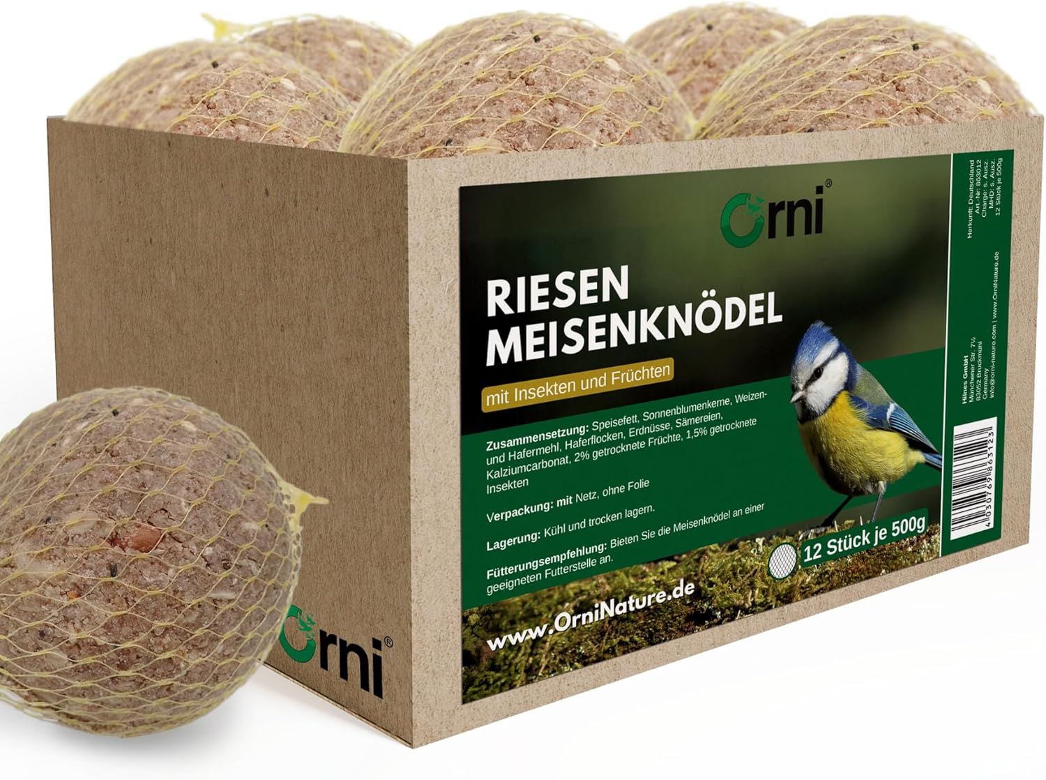 Orni Riesen Meisenknödel mit Insekten | Leckerer Insektenknödel mit Netz zum Aufhängen
