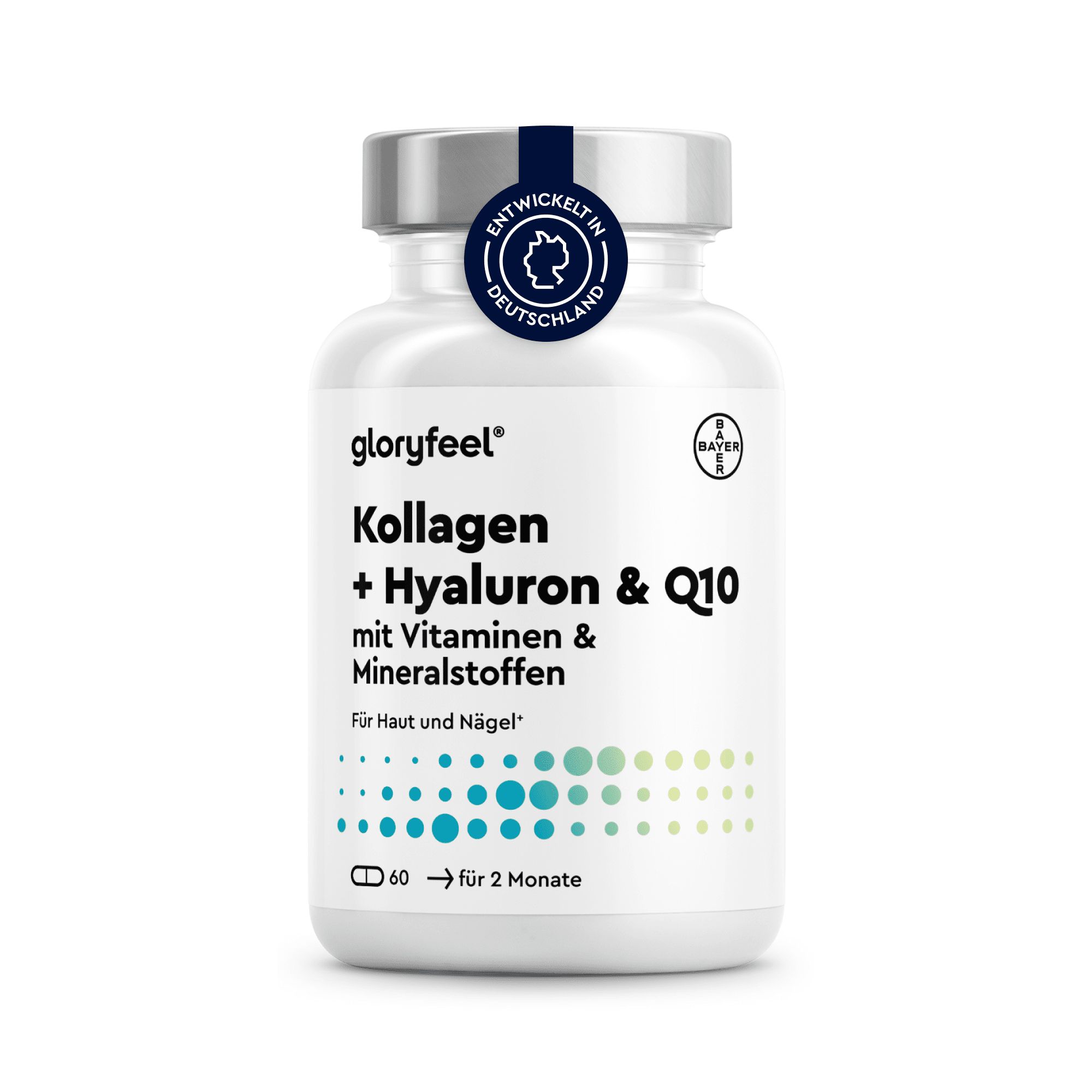 gloryfeel ® Kollagen + Coenzym Q10 + Hyaluronsäure - Zink, Magnesium, Vit B12, D3, A & C  60 Kapseln