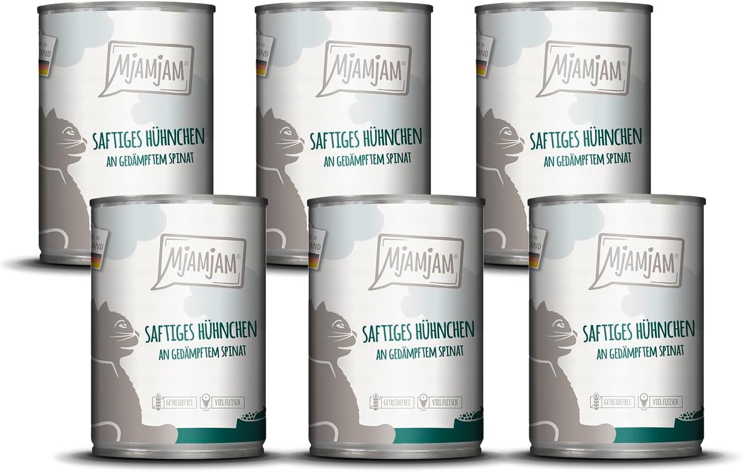MjAMjAM – saftiges Hühnchen an gedämpftem Spinat 6x400 g Futter