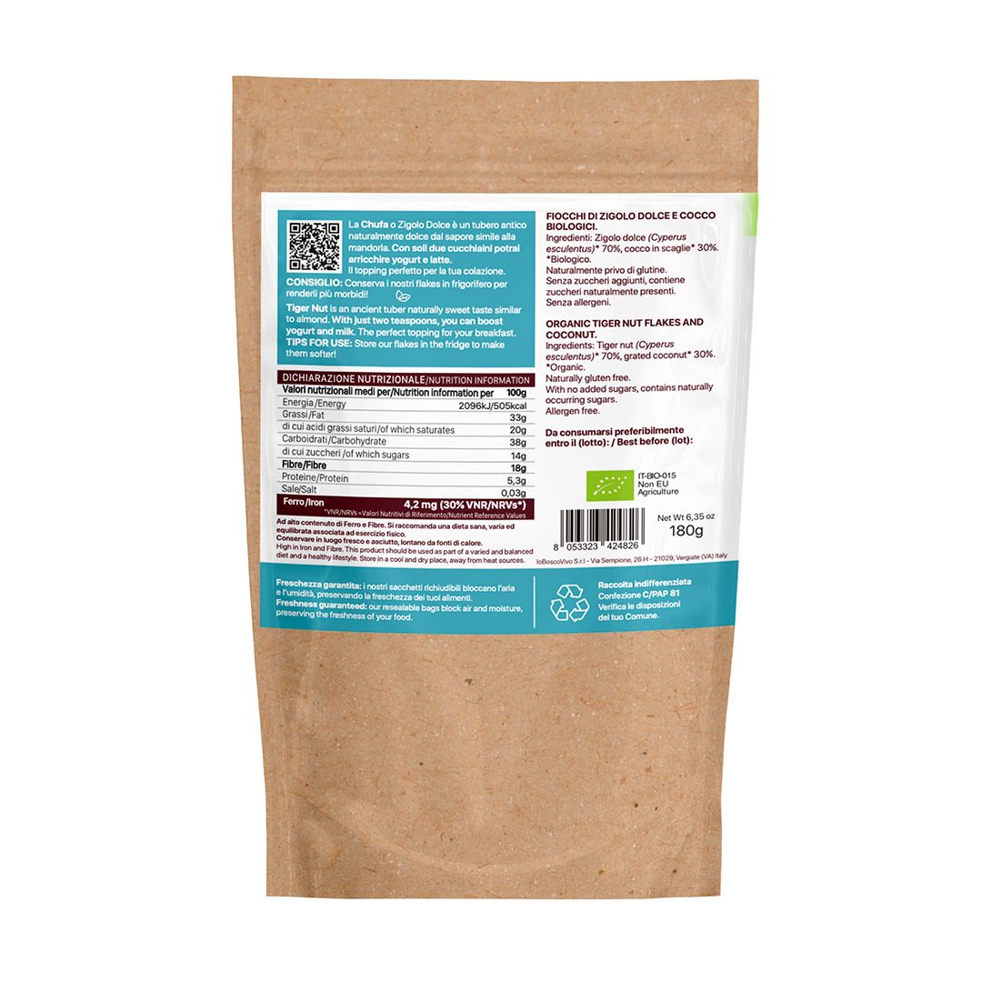 IoBoscoVivo Bio-Erdmandel-Flocken Kokos - Glutenfrei, allergenfrei, ohne Zuckerzusatz