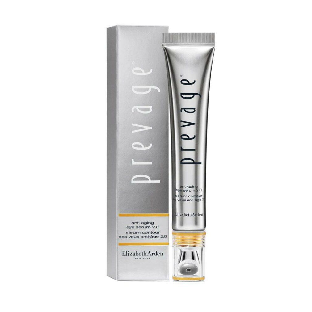 Produkt und Verpackung. Tube und Schachtel. Aufschrift "prevage" und "anti-aging eye serum 2.0".