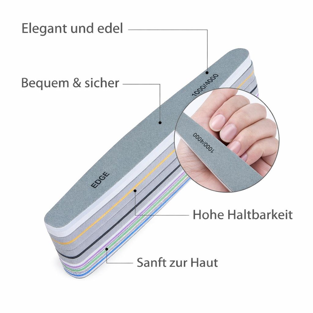 COOL-i Saphir Nagelfeile Set, doppelseitig für Gel & Naturnägel, robust & wiederverwendbar
