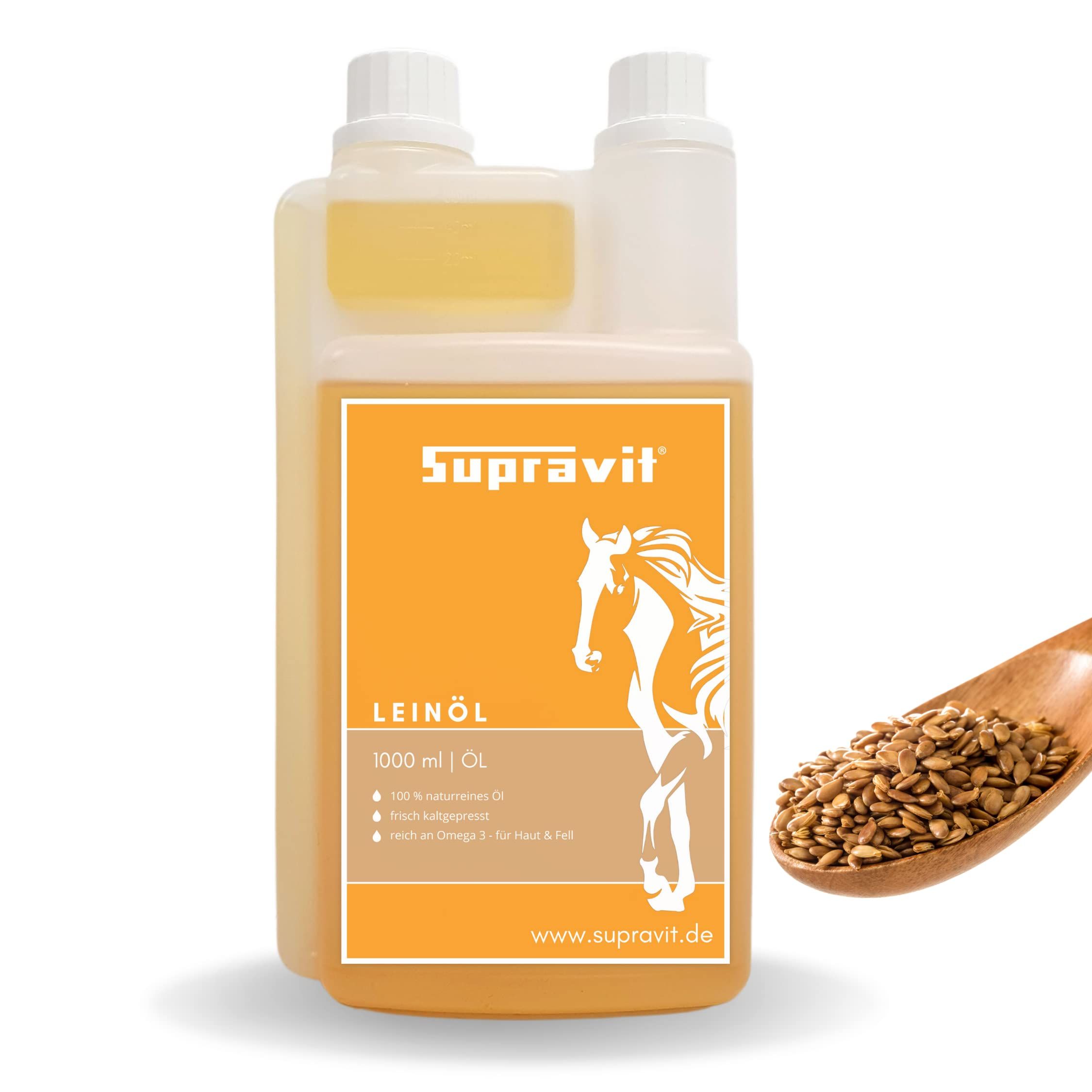 Supravit Leinöl Pferde & Hunde 1 Liter frisches Leinsamenöl kaltgepresst | Für glänzendes Fell 1000 ml