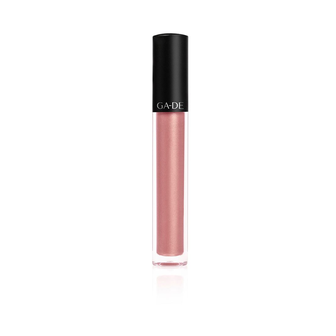 Lippenstift-Tube mit schwarzem Deckel. Aufschrift GA-DE. Rosa Farbton.