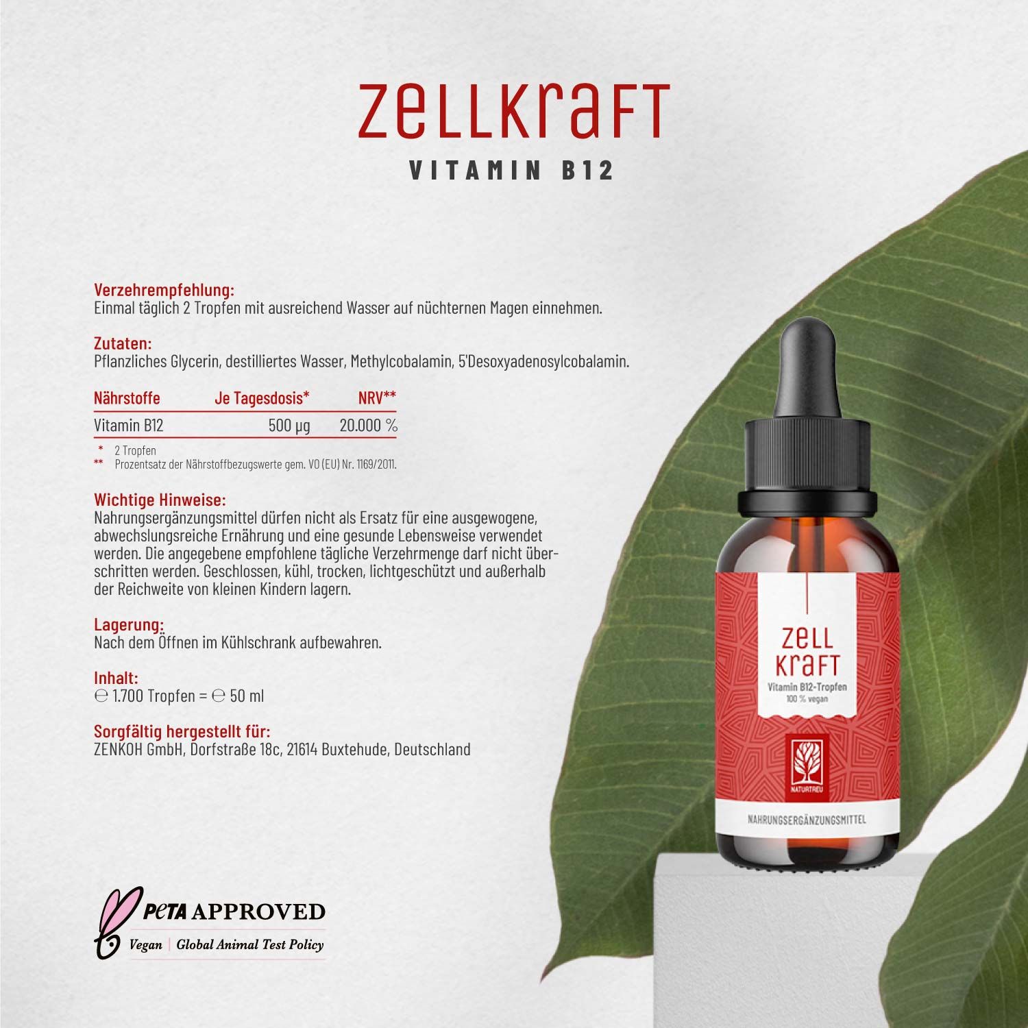 Vitamin B12 Tropfen ohne Alkohol - Zellkraft - NATURTREU®