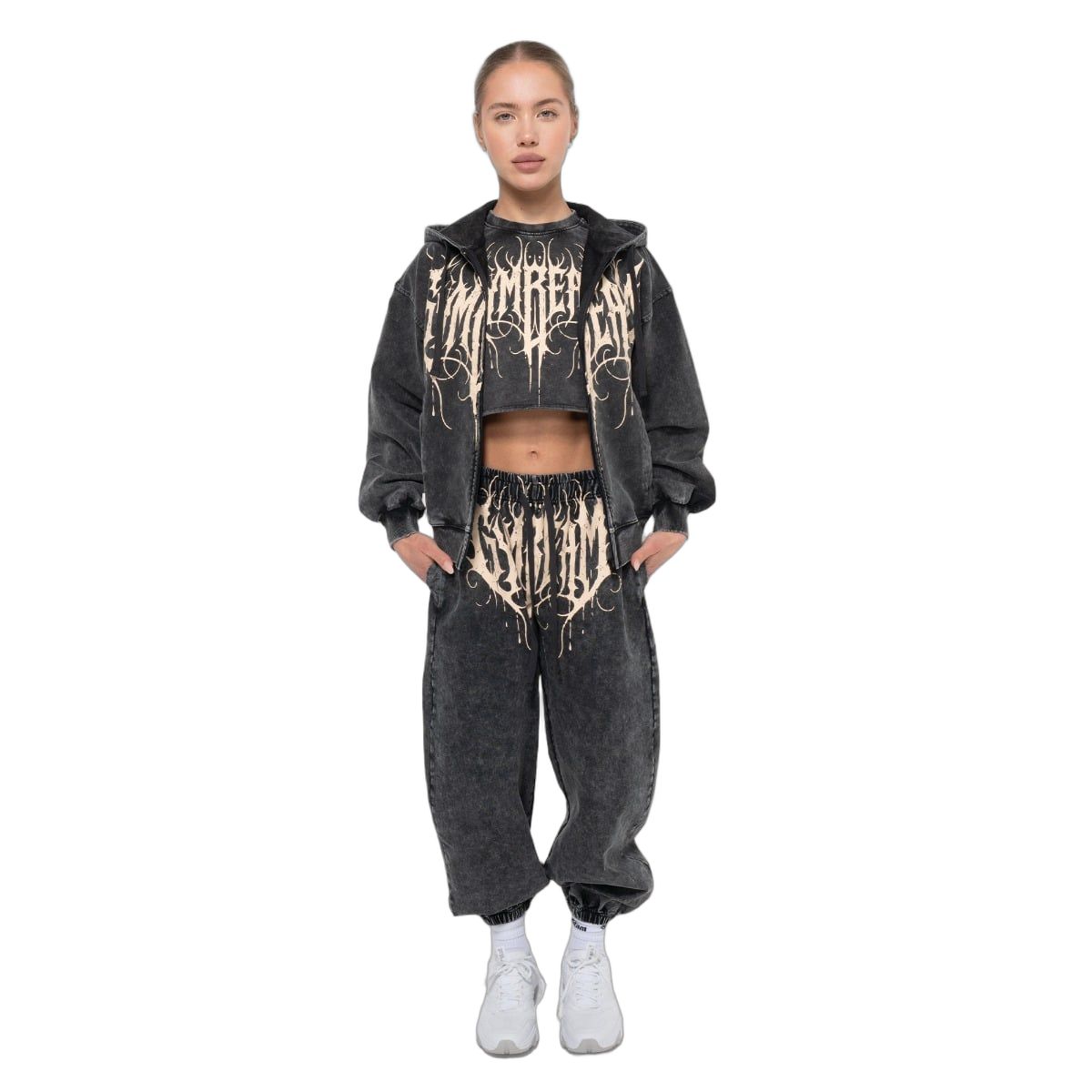 GymBeam Hoodie Damen Oversized mit Reißverschluss, Kapuze und Taschen Charcoal