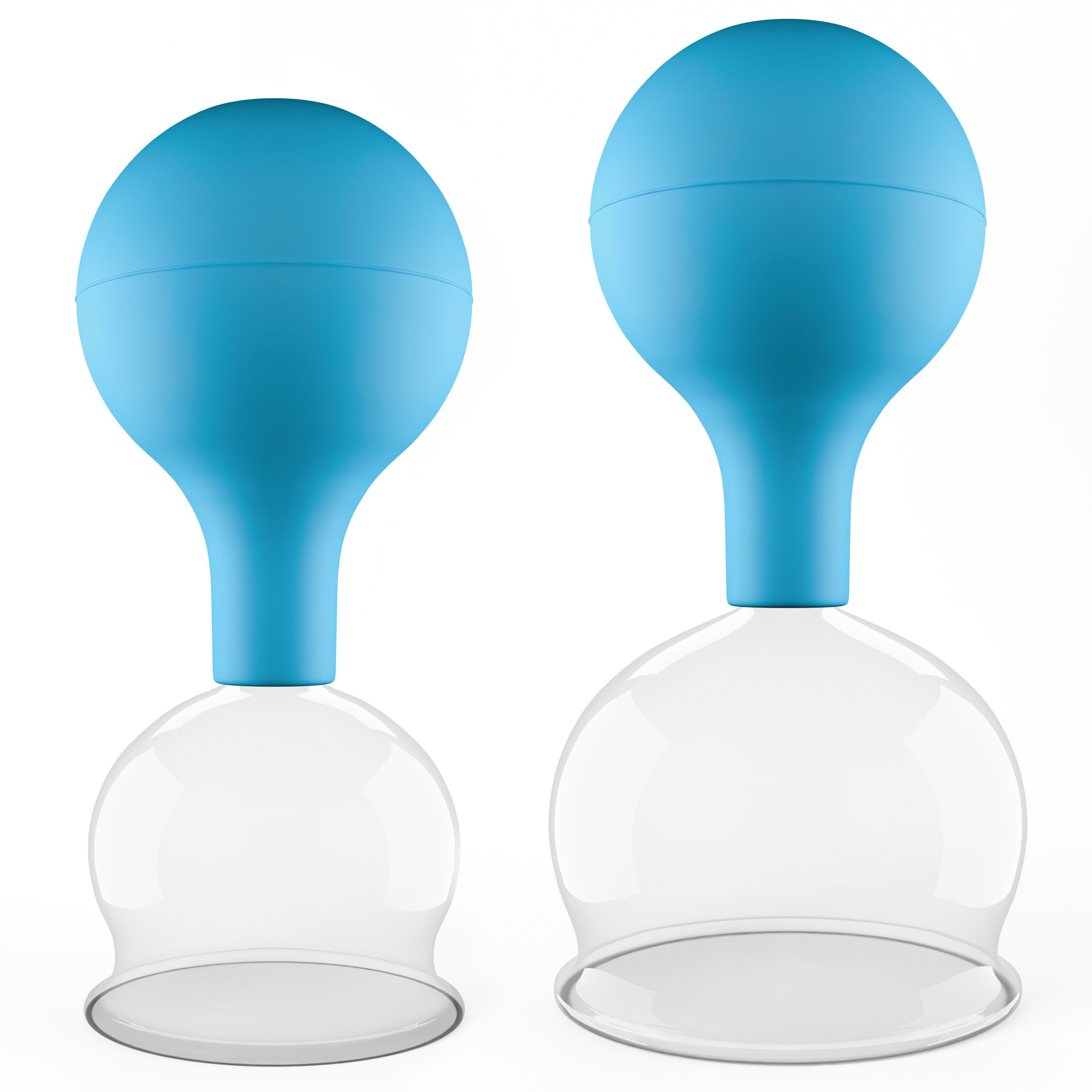 Pulox Schröpfgläser aus Echtglas mit Saugball - Set Duo Groß in Blau: 52mm, 62mm