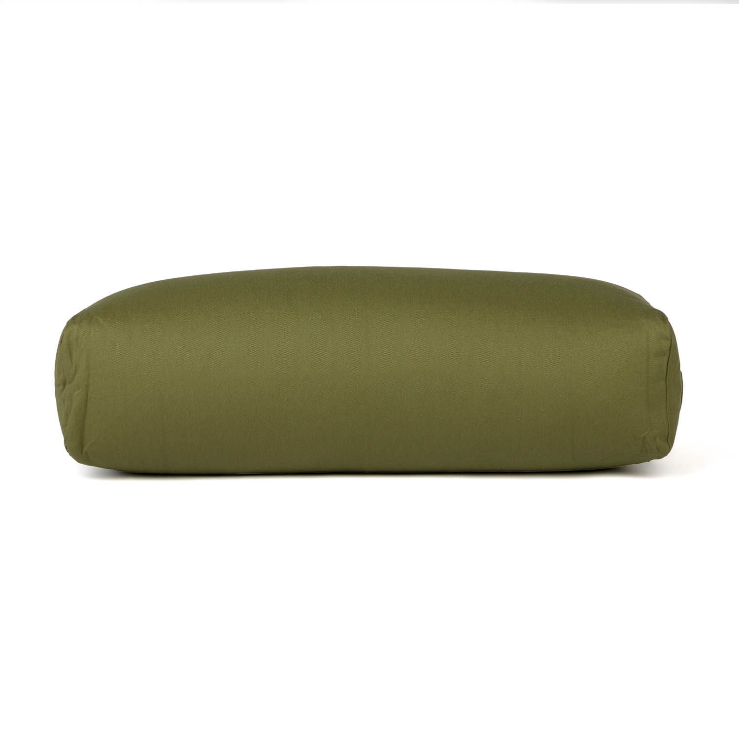Grünes Yoga-Bolster, rechteckig, mit Falten an den Enden.